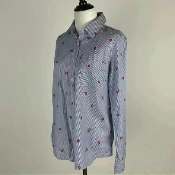 Izod Womens top size SP blue red striped floral button down - Picture 6 of 11